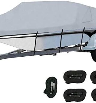 Orgrimmar 600D Boat Cover Heavy Duty Waterproof Trailerable Boat Cover with 2 Air Vents Fits V-Hull,Tri-Hull,Fishing Boat,Bass Boats,Pro-Style,Runabout (Gray, 17-19ft)